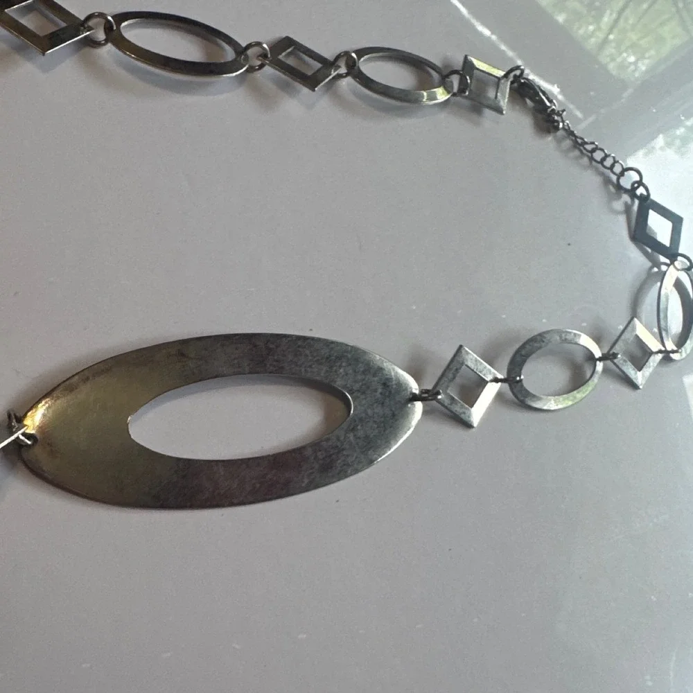 Geometric Chain Belt Womens OS Silver Good Adjustable Y2K‎ Boho Metal